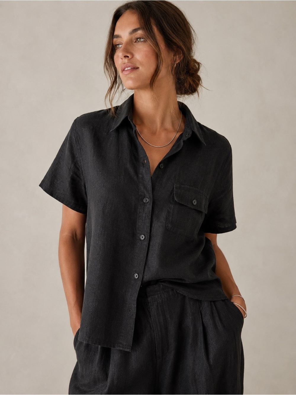 Harvé Benard 100% Linen Black Button Front Shirt Minimalist Lagenlook 6